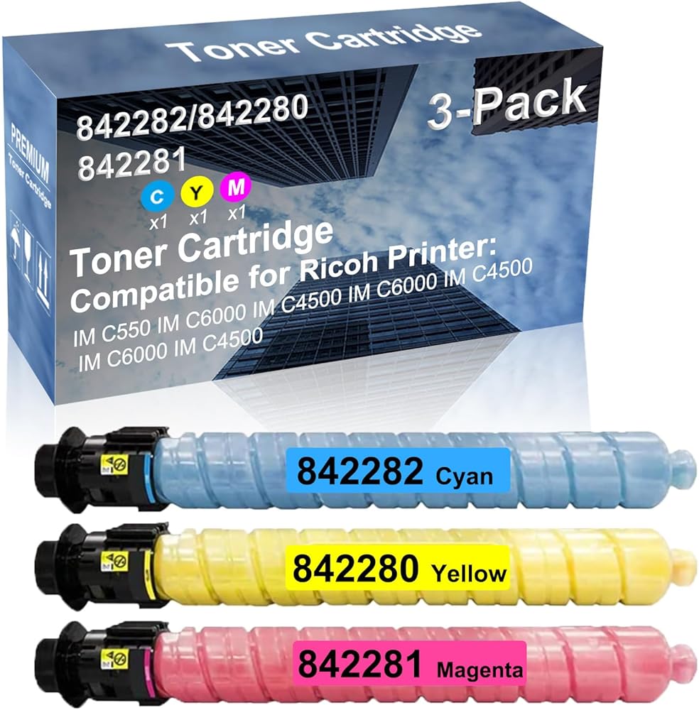 3-Pack (C+Y+M) Compatible IM C5500, IM C6000, IM C4500, IM C6000, IM C4500, IM C6000, IM C4500 Printer Toner Cartridge High Capacity Replacement for Ricoh 842282+ 842280+ 842281 Toner Cartridge