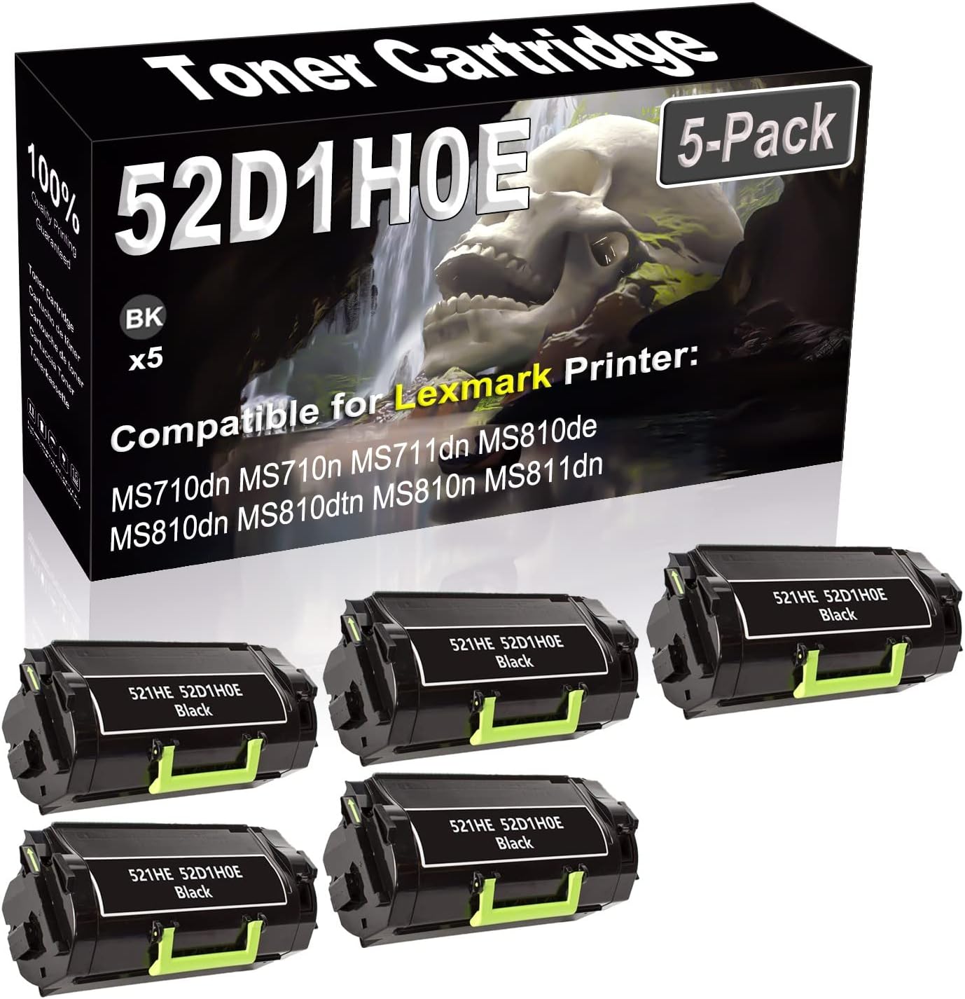 SINIYA 5-Pack (Black) Compatible High Yield 52D1H0E 521HE Laser Printer Toner Cartridge use for MS710dn MS710n MS711dn MS810de MS810dn MS810dtn MS810n Printer
