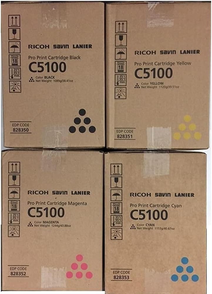 Genuine Ricoh C5100 CMYK Toner Set - 1 Color Each - 828350 828351 828352 828353