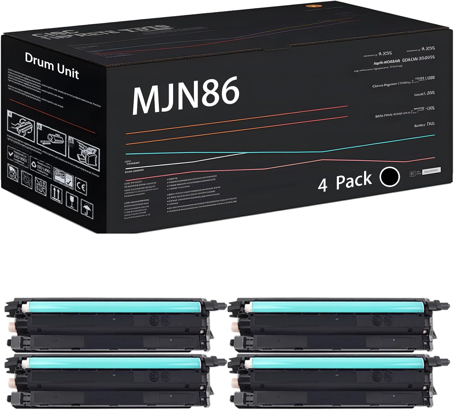 Compatible with Dell MJN86 CD7Y3 D20NH 16C0Y Drum Unit Work for Dell H625 H825 S2825 H625cdw H825cdw S2825cdn Printers, with Chip, High Yield 60000 Pages, High-Definition Printing (4 Pack Black)