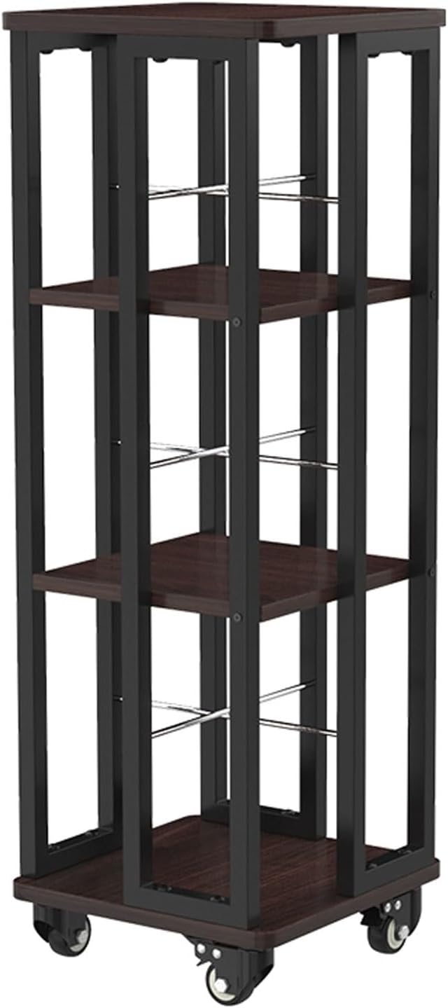 SAeWare Moveable Bookshelf On Wheels Kids Bookshelf Metal Rotating Bookshelf Display Revolving Bookcase Vertical Bookshelf