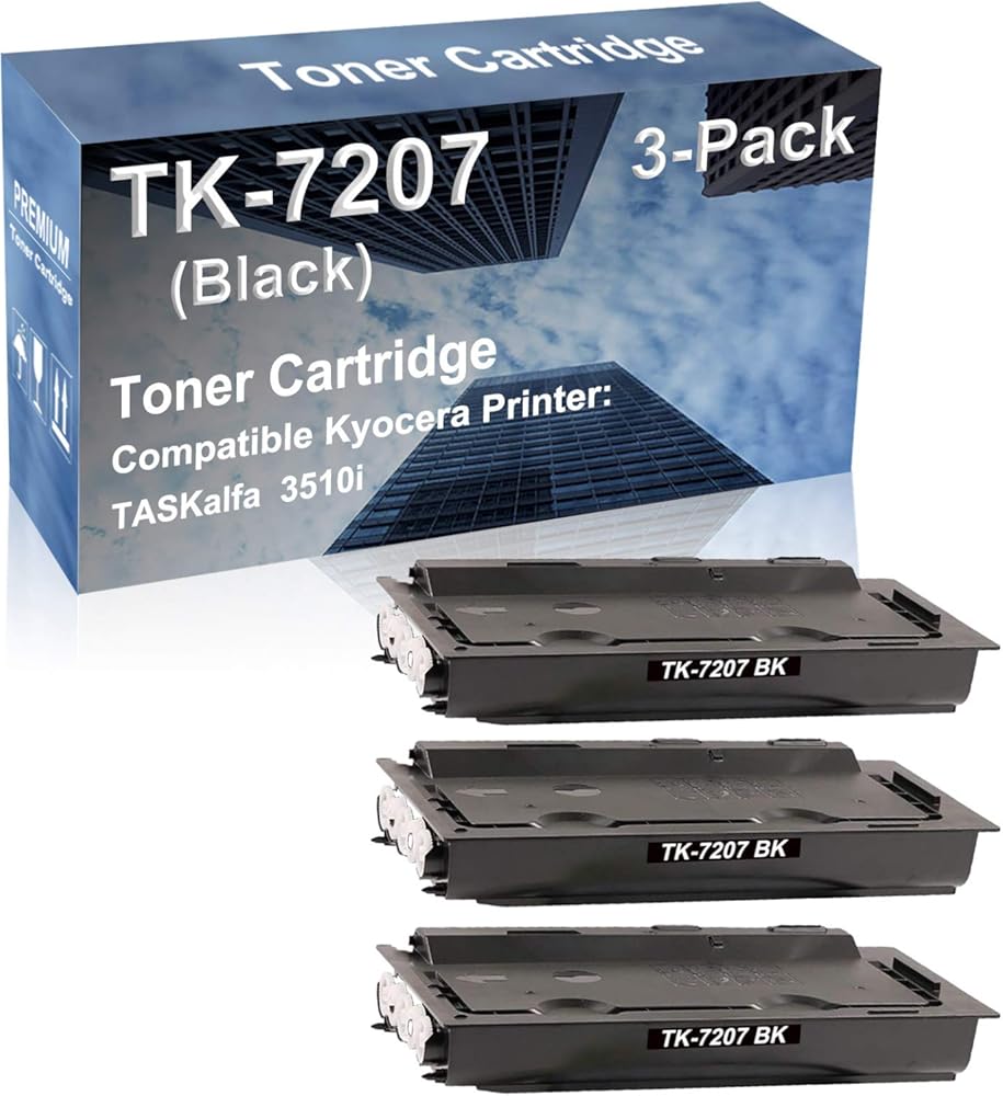 3-Pack Compatible High Capacity TK7207 (TK-7207) 1T02NL0US0 Toner Cartridge use for Kyocera TASKalfa 3510i Printer (Black)