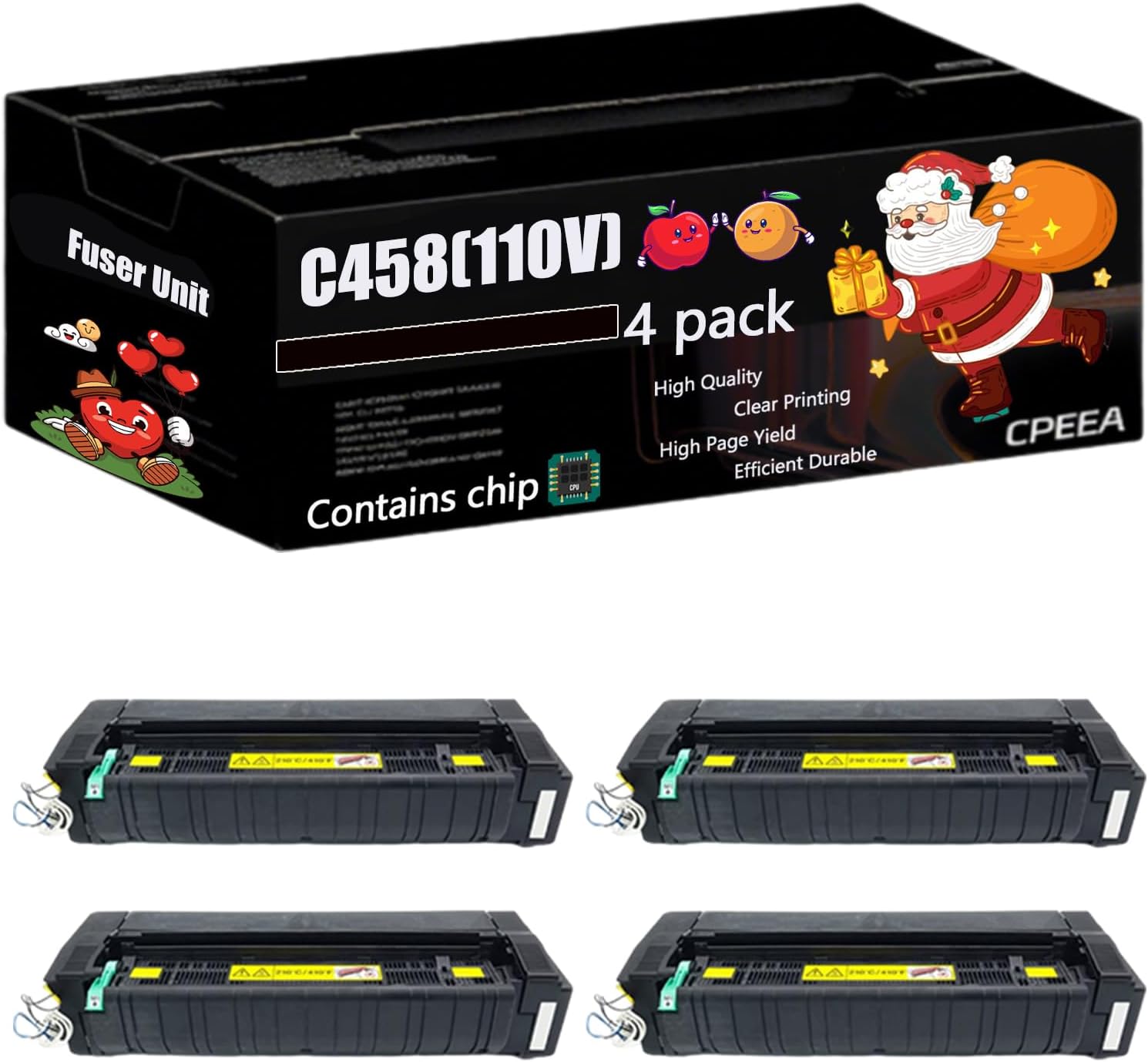 Compatible for Konica Minolta C458(110V) Fuser Unit Work for Konica Minolta bizhub 458 bizhub C458 Printers, with Chip, High Yield 300000 Pages, Clear Printing (4 Pack Black)