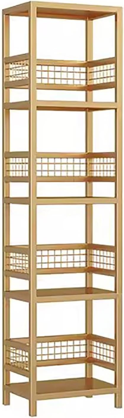 Corner Shelf, Tall Narrow Bookshelf, Storage Rack Etagere Bookshelves, Open Bookcase, for Small Spaces, Living Room Bathroom(Gold,51.1in/130cm)