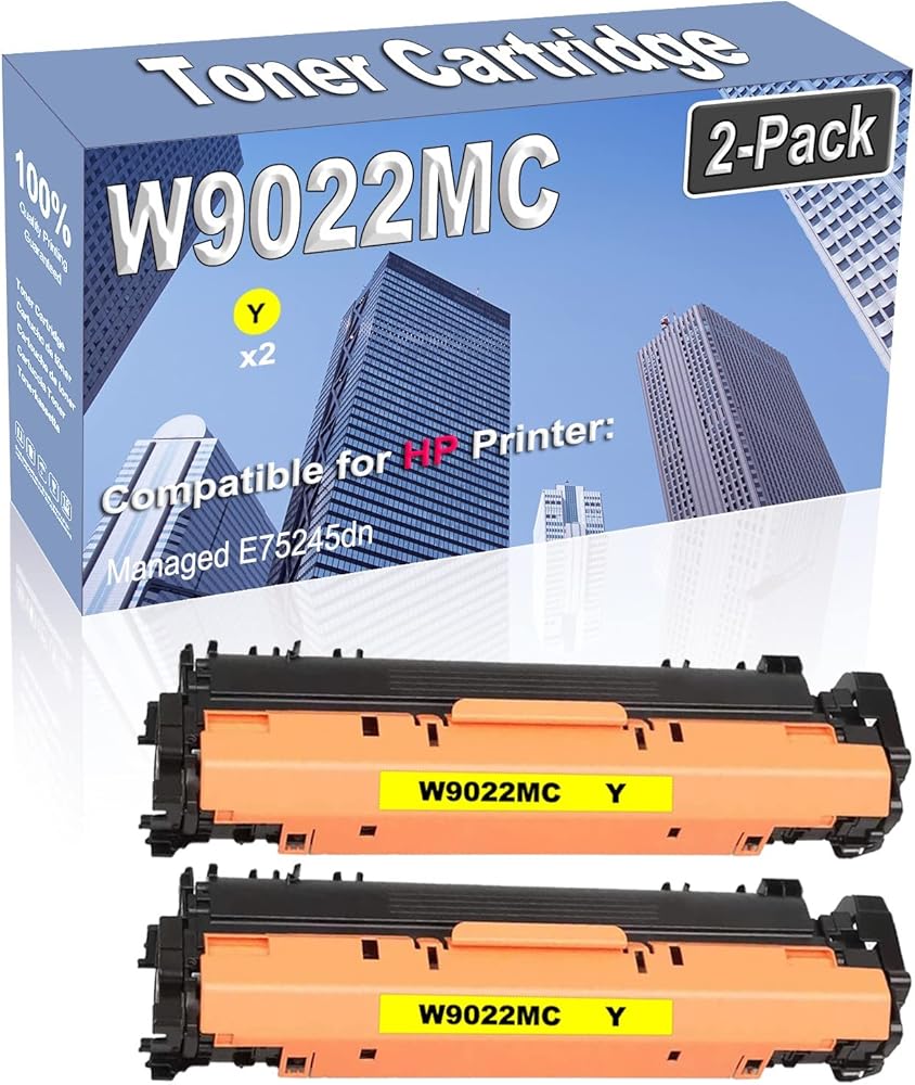 2-Pack Compatible High Capacity W9022MC Color Toner Cartridge use for HP Managed E75245dn Printer (Yellow)