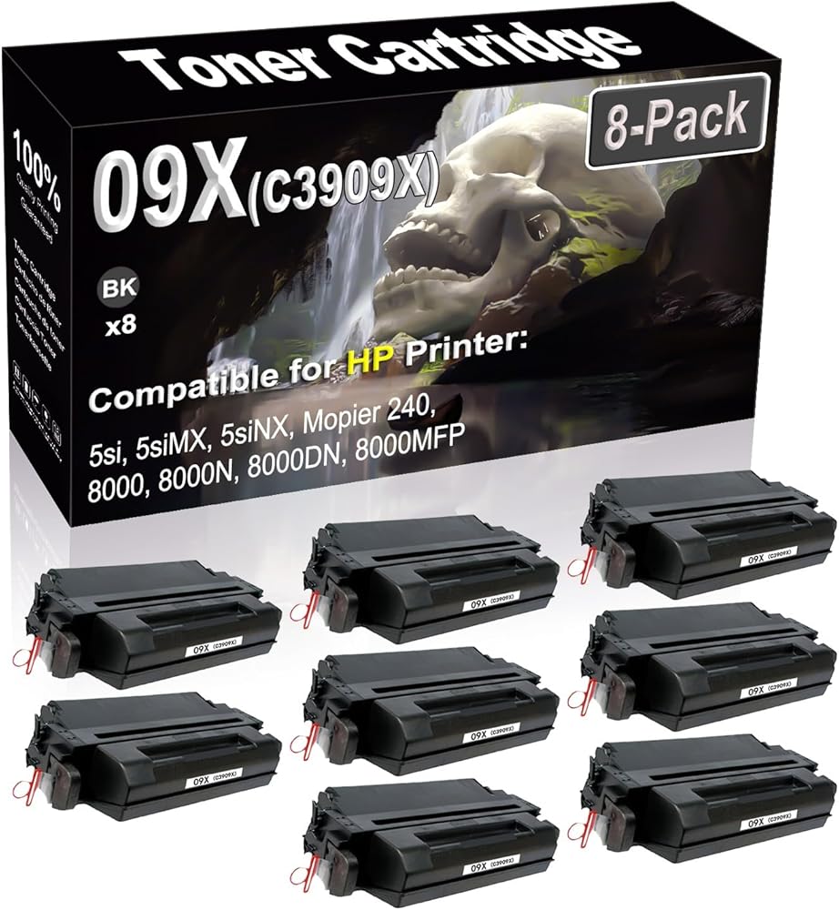 SINIYA 8-Pack (Black) Compatible 5si 5siMX 5siNX Mopier 240 8000 8000N 8000DN 8000MFP Laser Printer Cartridge (High Capacity) Replacement for 09X C3909X Printer Cartridge
