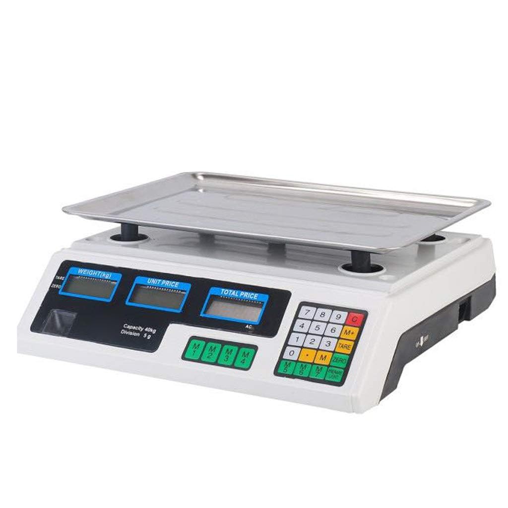 Digital Price Weighing Scales, 40/30kg Capacity Postal Industrial Commercial Shop Platform Scales Precision 2g (White 40kgx2g)