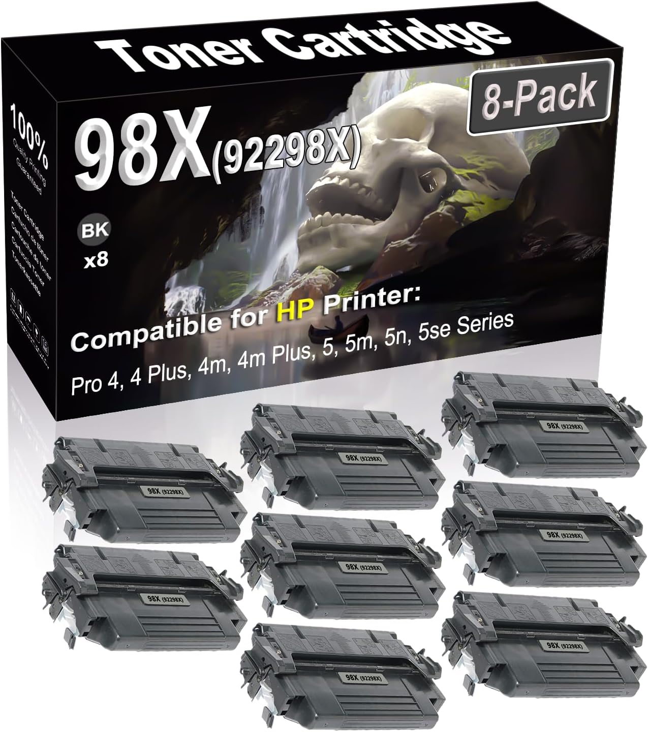 SINIYA 8-Pack (Black) Compatible Pro 4, 4 Plus, 4m, 4m Plus, 5, 5m, 5n, 5se Laser Printer Cartridge (High Capacity) Replacement for 98X 92298X Printer Cartridge