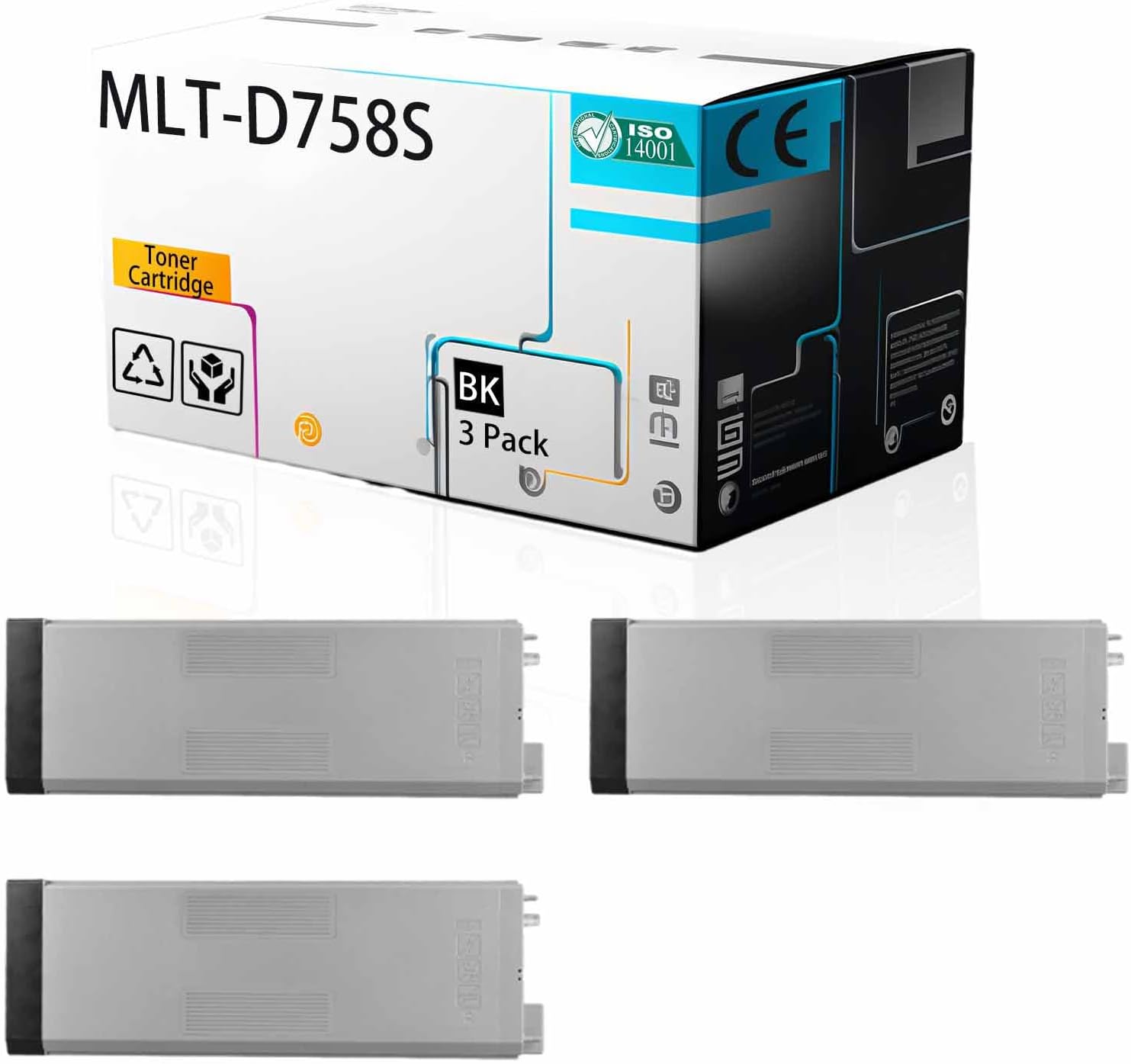MLT-D758S Toner Cartridge Compatible for Samsung SL-K4255RX SL-K4305LX SL-K4355LX Printer, High Print Page Volume with Chip (Black 3Pack)