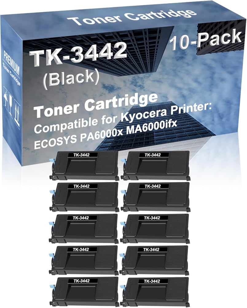 10-Pack Compatible High Yield ECOSYS PA6000x MA6000ifx Printer Cartridge Replacement for Kyocera TK-3442 TK3442 (1T0C0T0US0) Toner Cartridge (Black)