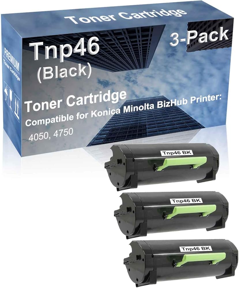 3-Pack Compatible High Capacity Tnp46 Tnp-46 A6VK01W Printer Cartridge use for Konica Minolta Bizhub 4050, 4750 Printer (Black)