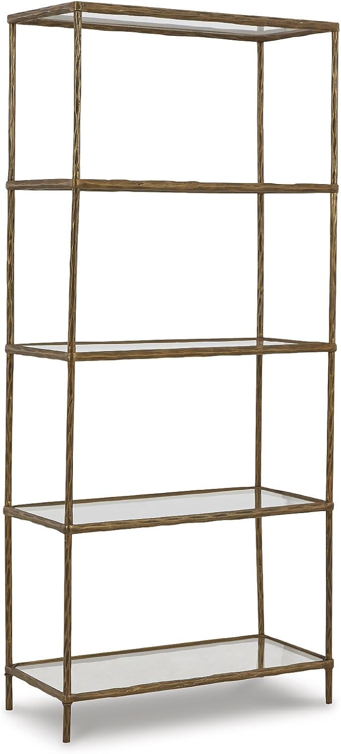 Signature Design by Ashley Ryandale Modern 5 Shelf Bookcase, Antique Brass Finish
