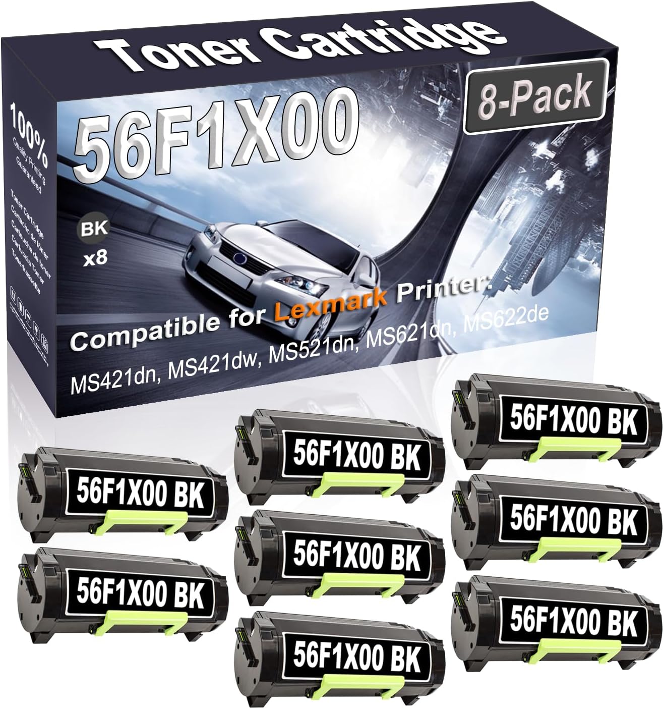 Kolasels 8-Pack (Black) Compatible High Yield 56F1X00 Printer Cartridge use for MS421dn MS421dw MS521dn MS621dn MS622de MX421ade Printer