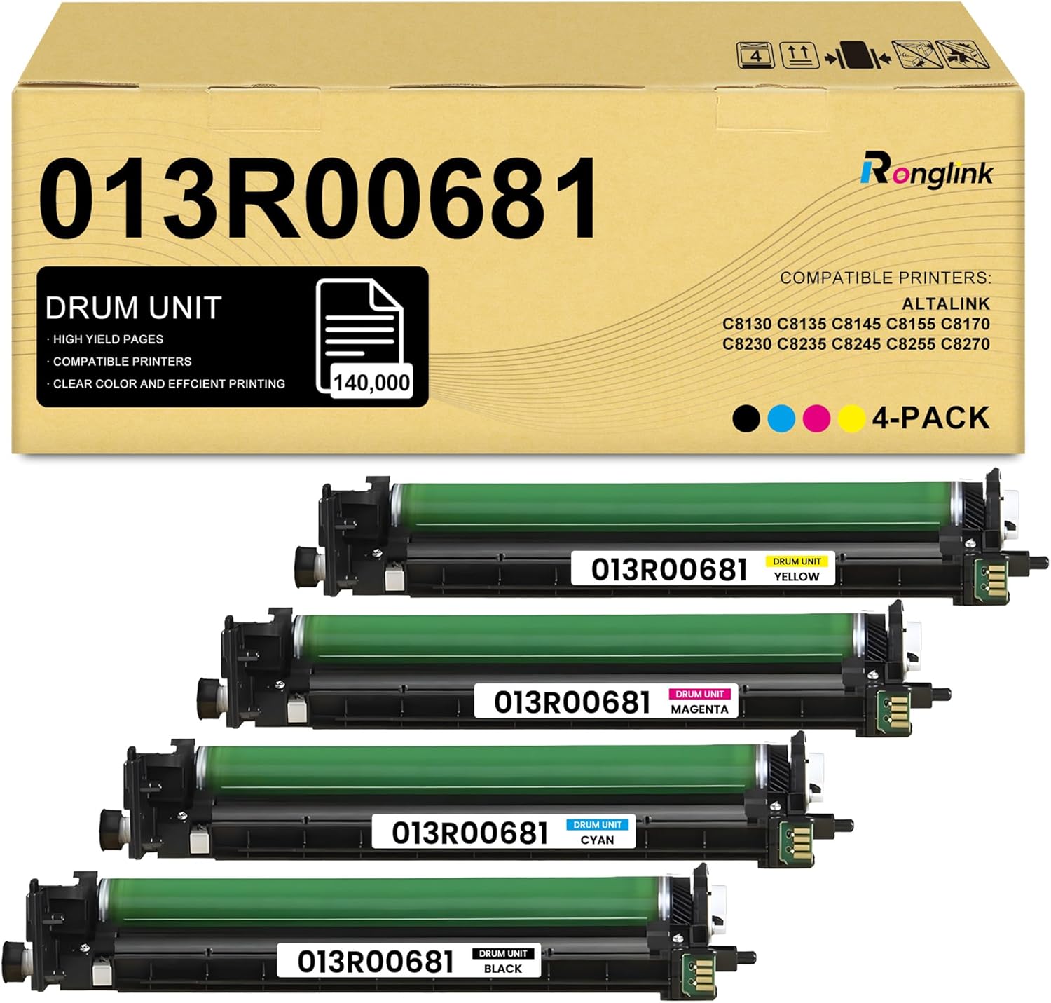 AltaLink C8130 Drum Cartridge Replacement for Xerox 013R00681 Drum Unit High Yield Works with AltaLink C8130 C8135 C8145 C8155 C8170 C8230 C8235 C8245 C8255 C8270 Printer Imaging Unit (4-Pack, KCMY)