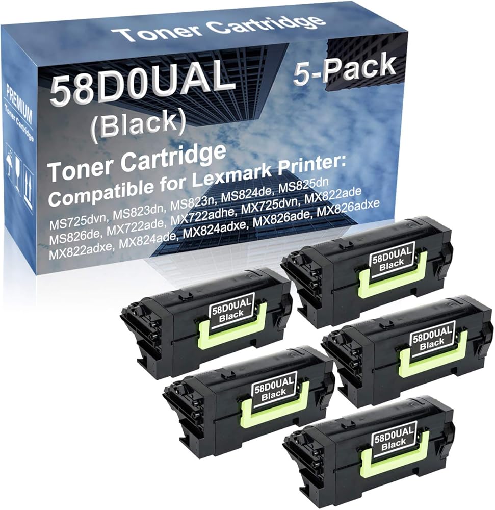 5-Pack Compatible High Capacity 58D0UAL Imaging Toner Cartridge use for MS725dvn MS823dn MS823n MS824de MS825dn Printer (Black)