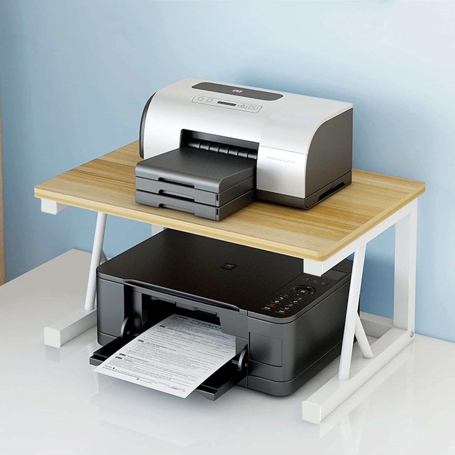 GUODDM 2 Tier Printer Stand - Desktop Bookshelf/Storage Rack, Kitchen Spice Rack, Living Room Photo Display Stand, Floor-Standing Wrought Iron Bookcase, Easy to Assemble, 3 Colors