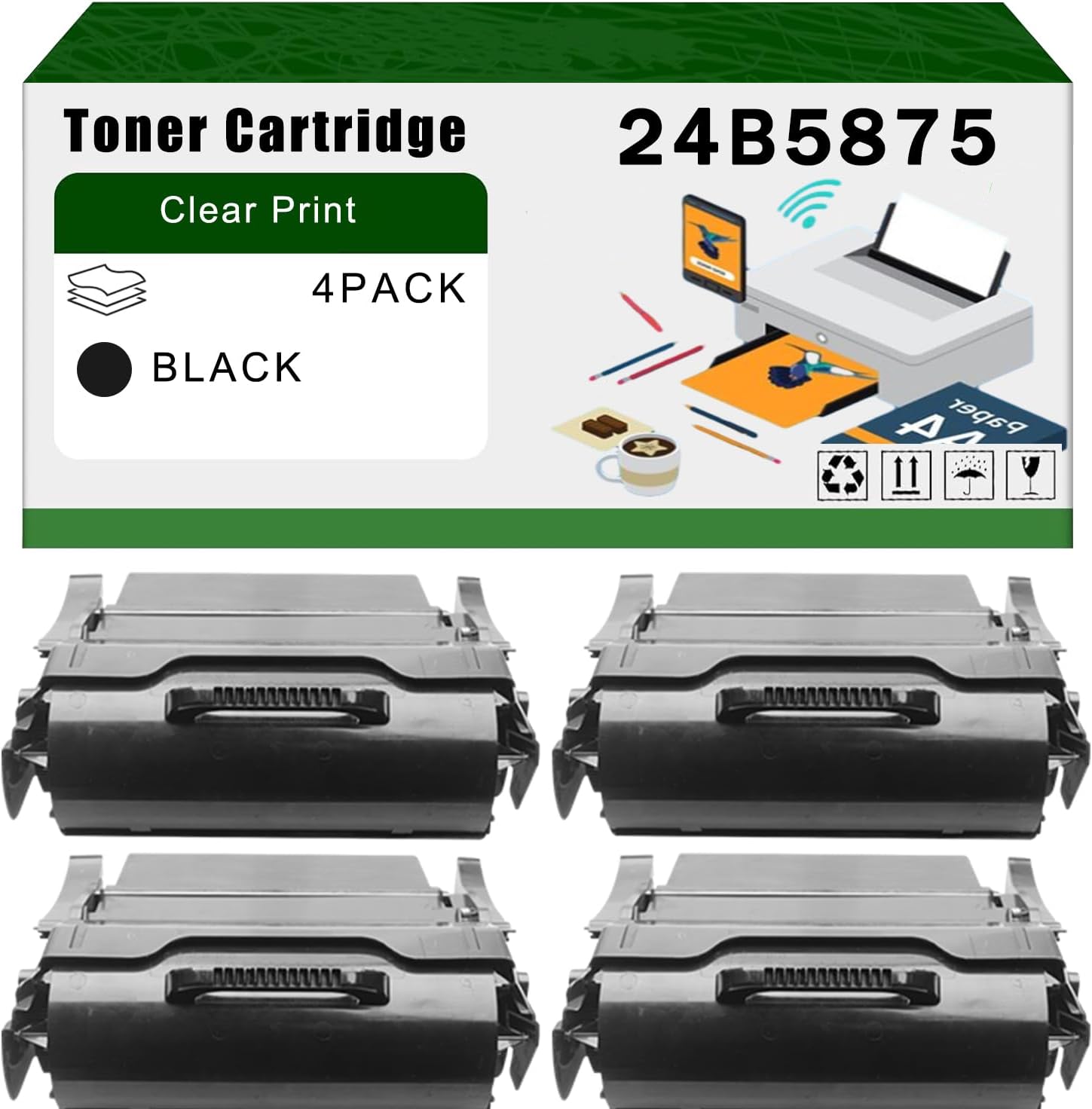 Compatible for Lexmark 24B5875 Toner Cartridge XS651de MFP XS652de MFP XS654de MFP Printers, High Yield 40000 Pages Bright Clear Colors (4 Pack Black)