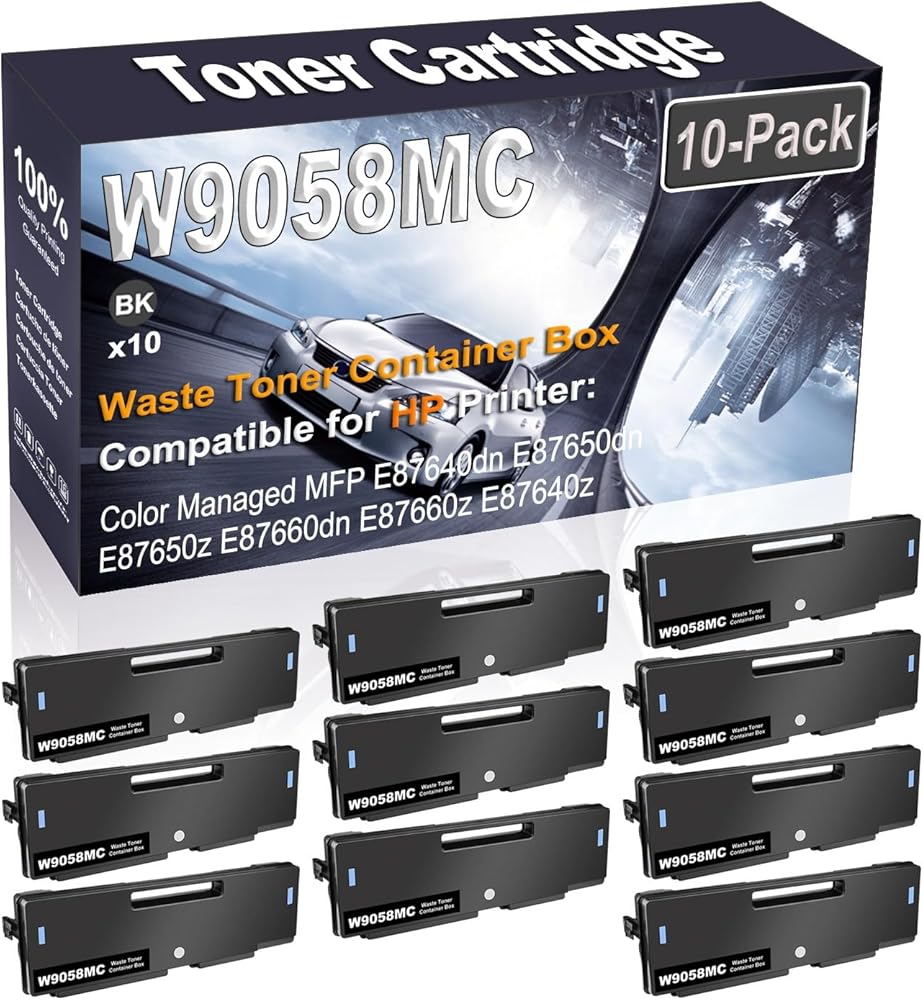 Kolasels 10-Pack (Black) Compatible W9058MC Waste Toner Container Box (High Capacity) fit for Color Managed MFP E87640dn E87650dn E87650z Printer