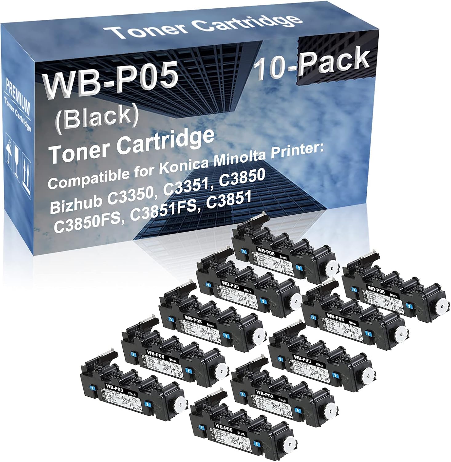 10-Pack Compatible High Yield C3851FS, C3851 Printer Waste Toner Container Box Replacement for Konica Minolta WBP05 WB-P05 Toner Cartridge (Black)