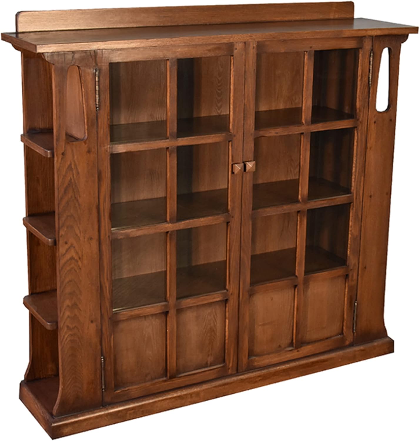 Crafters and Weavers Mission Double Door Bookcase with Side Shelves - Walnut (W1), Brown, 51W x 12D x 48H