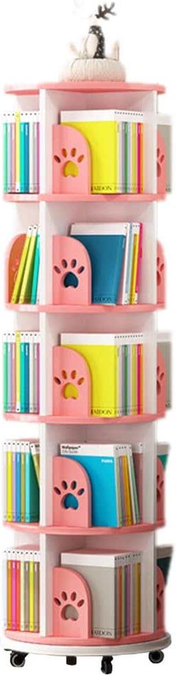 Bookcases 360° Rotating Bookshelf Children's Picture Bookshelf Floor-Standing Corner Rack Small on The Table Desktop Storage Rack (Color : Pink, Size : 50.5 * 159cm)