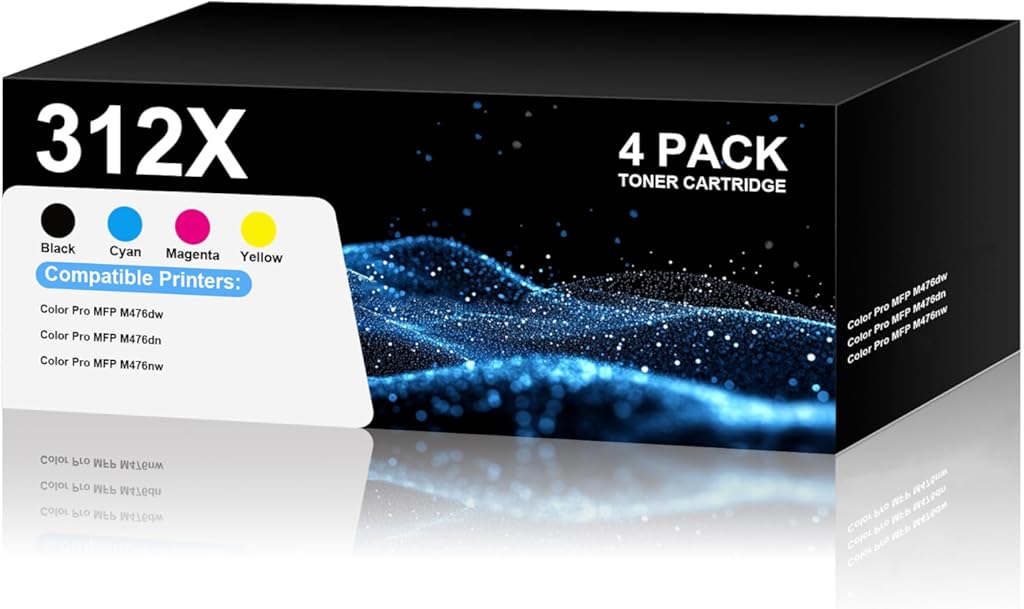 312X Toner Cartridge high Yield Replacement for HP 312X 312A M476dw M476dn M476nw Printer (4-Pack, Black, Cyan, Yellow, Magenta)