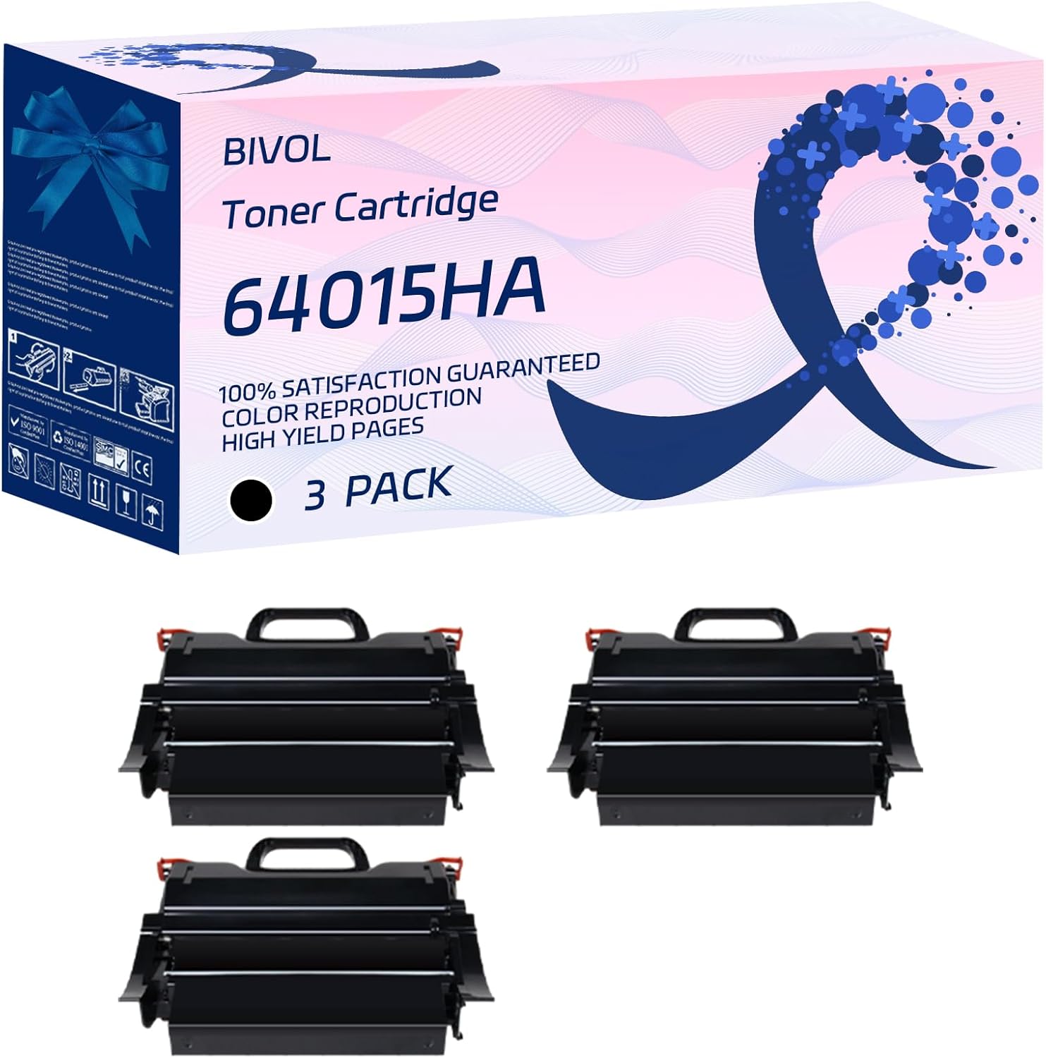 BIVOL 64015HA Toner Cartridge Compatible for Lexmark X644E X646 X646DTE X646E Printers, with Chip, High Yield 31000 Pages, Vivid Colors (3 Pack Black)