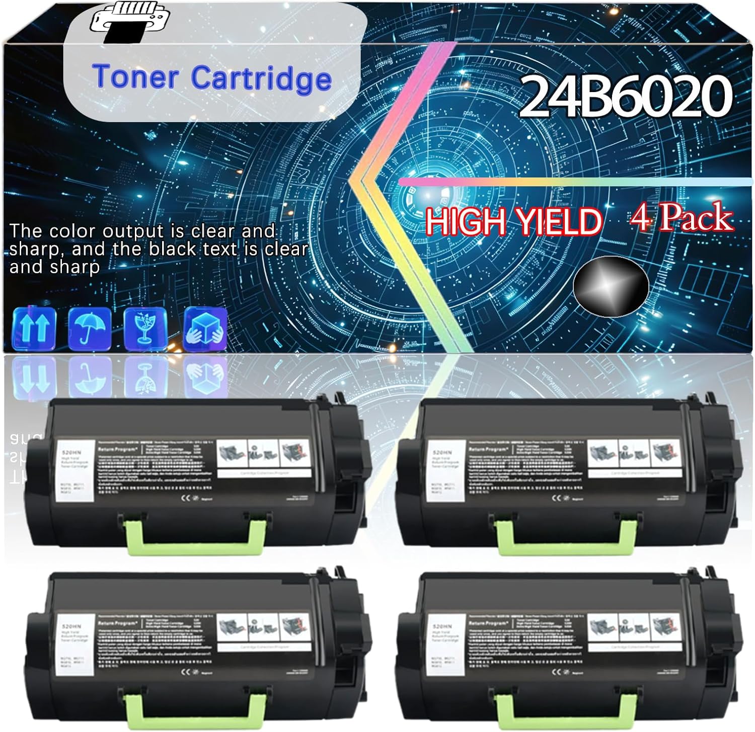 24B6020 Compatible for Lexmark XM7170 XM7155 XM7155X Printers, Replacement Toner Cartridge High Yield Printer Accessories (4 Pack Black)