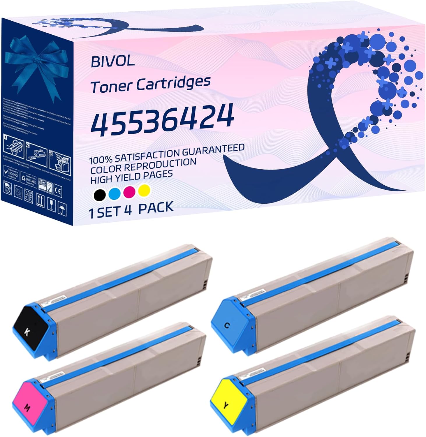 BIVOL Compatible for Okidata OKI 45536424 45536423 45536422 45536421 Toner Cartridges Work for Okidata OKI C911 C911dn Printers, with Chip, High Yield 25000 Pages, Vivid Colors (Multicolor)