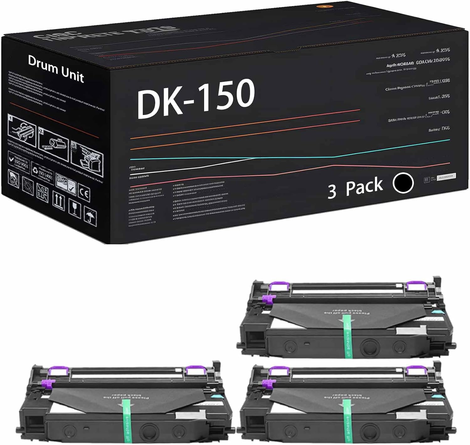 Wondrx DK-150 Drum Unit Compatible with Kyocera KM-2810 KM-2820 Printers, High Yield 110000 Pages (3 Pack Black)