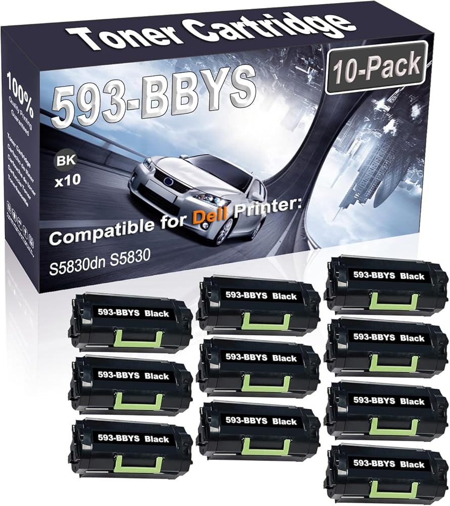 10-Pack (Black) Compatible High Yield 593-BBYS X68Y8 2JX96 Printer Cartridge use for Dell S5830dn S5830 Printer