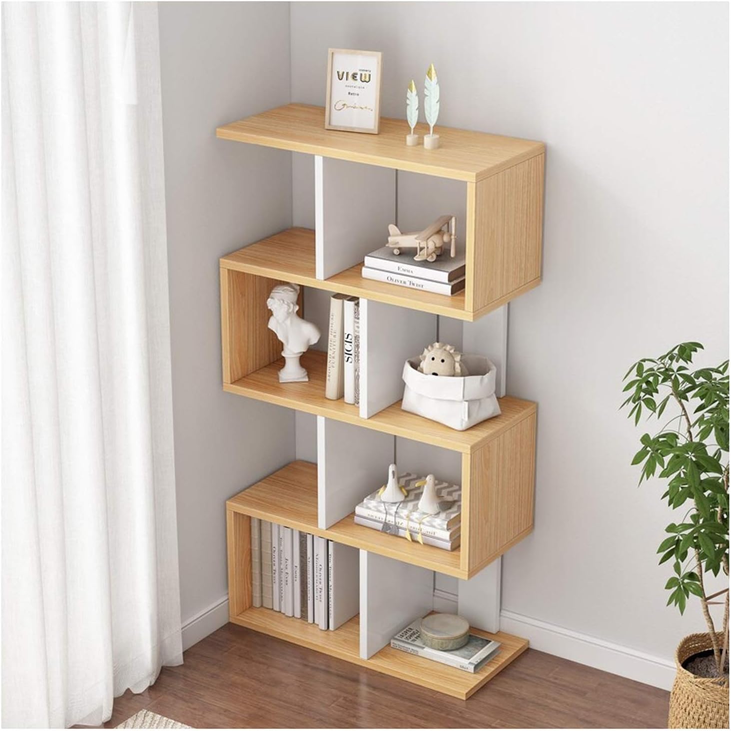 Bookshelf Modern 3-Tier Open Book Shelf Wooden Bookcase for Office, Bathroom, Kitchen, Livingroom Small Bookcase (Size : 4-Tier) ()