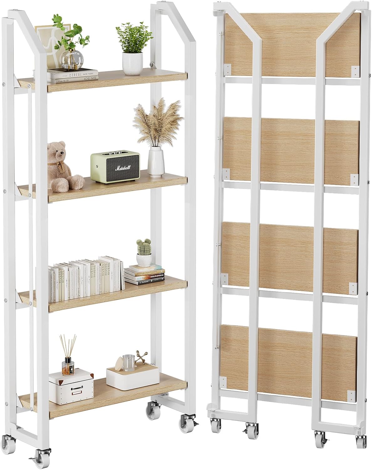 VYRIVA No Assembly Folding Bookshelf for Living Room, 4 Tier Collapsible Book Shelf for Home Office, Portable Bookcase Storage Organizer