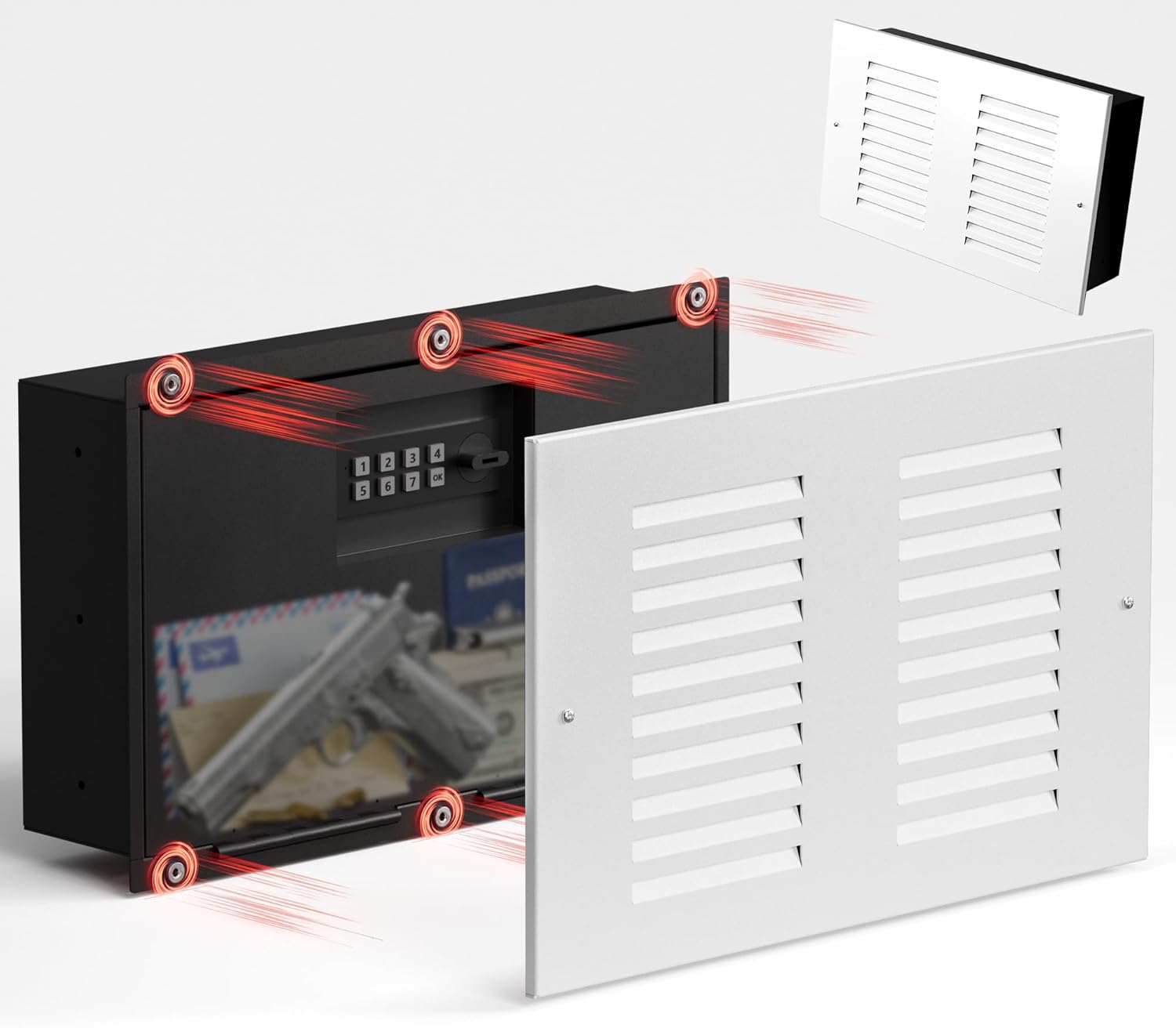 Mboko Hidden In Wall Safe with Vent Cover, Electronic Wall Mount Safe with Magnetic Concealment, Small Recessed Hidden Safe Between 16