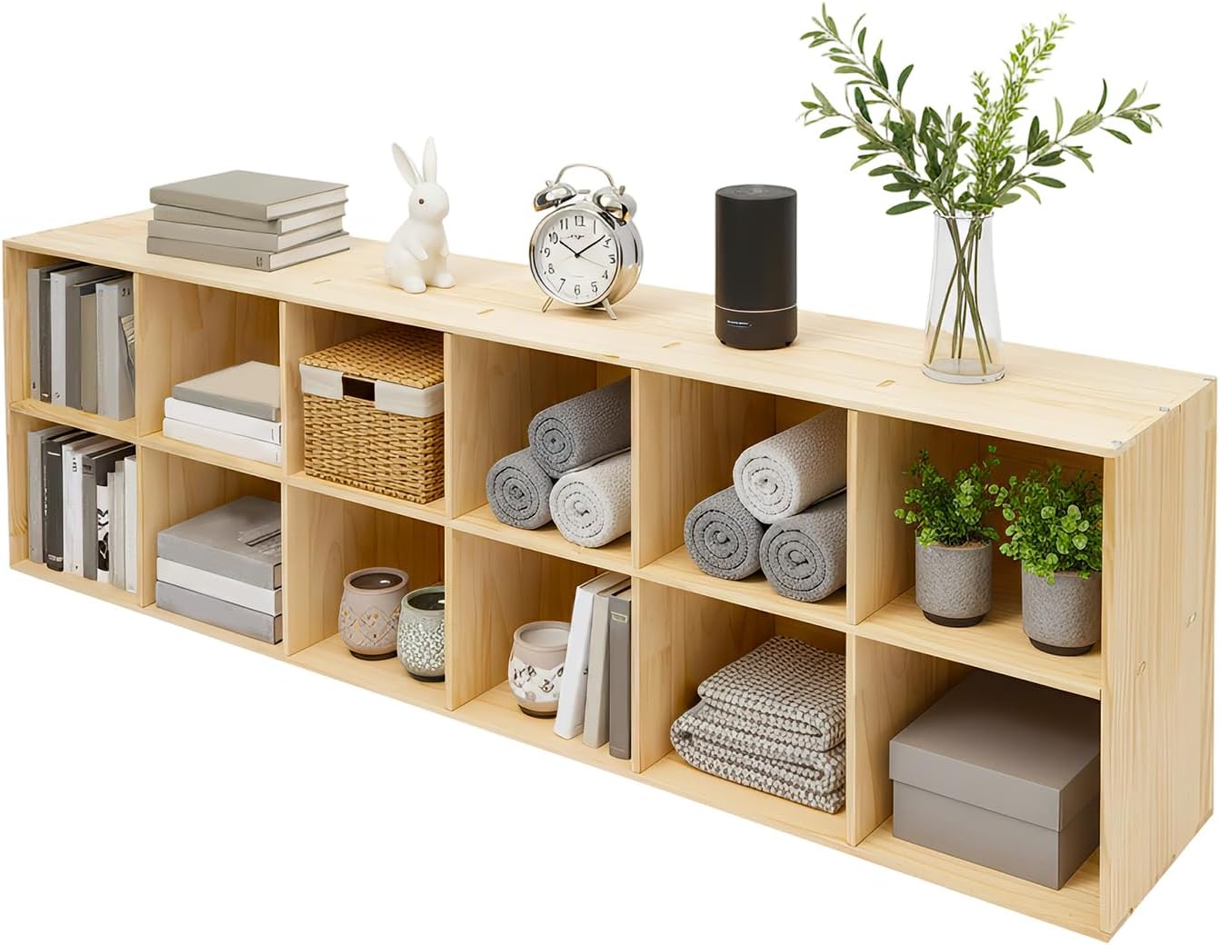 Wooden Cube Storage Organizer,Cube Storage Book Shelf, Freestanding Open Bookshelf Wooden Decorative Storage Organizer,Floor Display Shelf for Study Bedroom Living Room (70.87*11.81*23.62 inch)