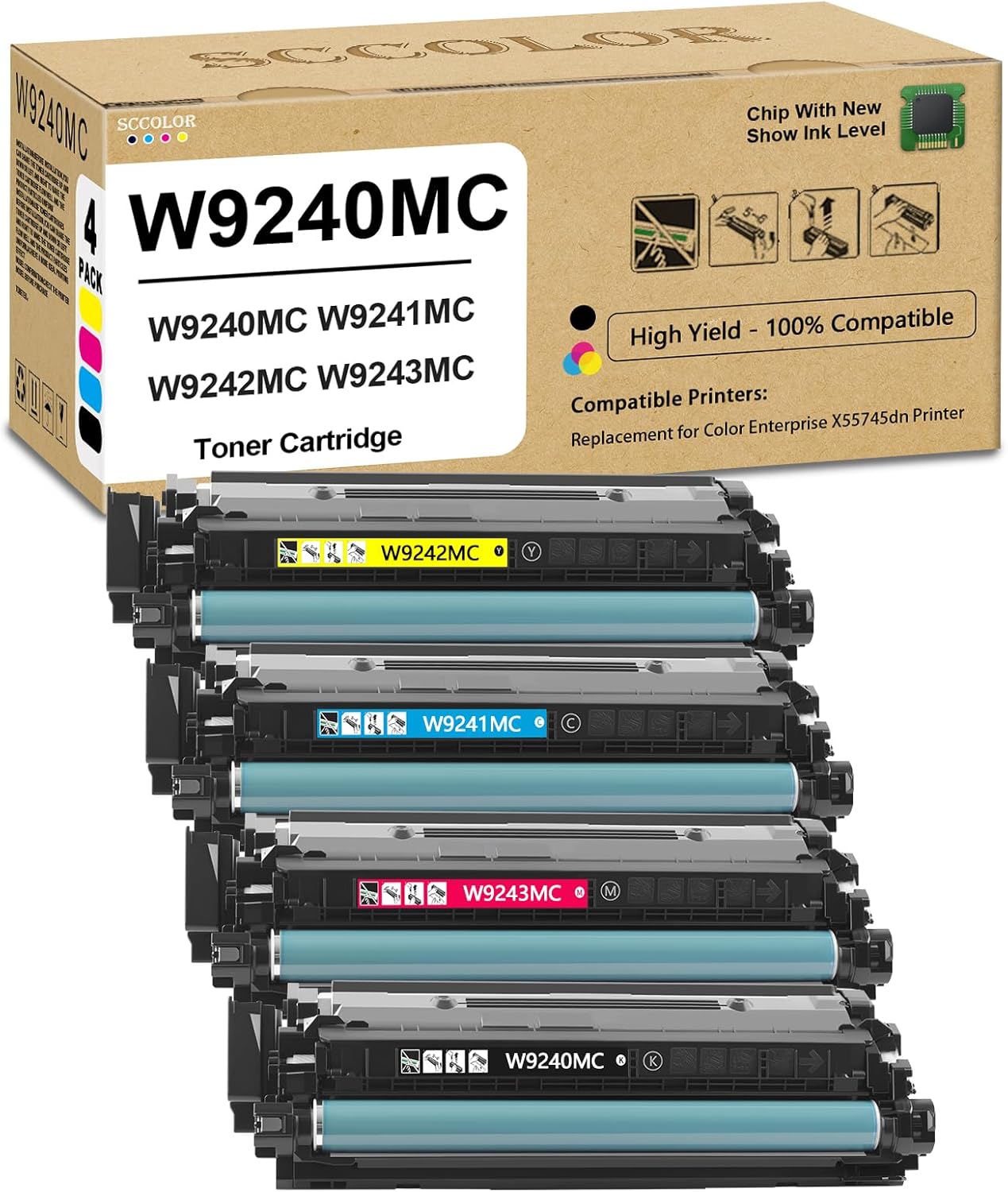 SCCOLOR W9240MC W9241MC W9242MC W9243MC Toner Cartridge Compatible for (Extra High Yield Multi Colored-4 Packs) Replacement for Color Enterprise X55745dn Printer