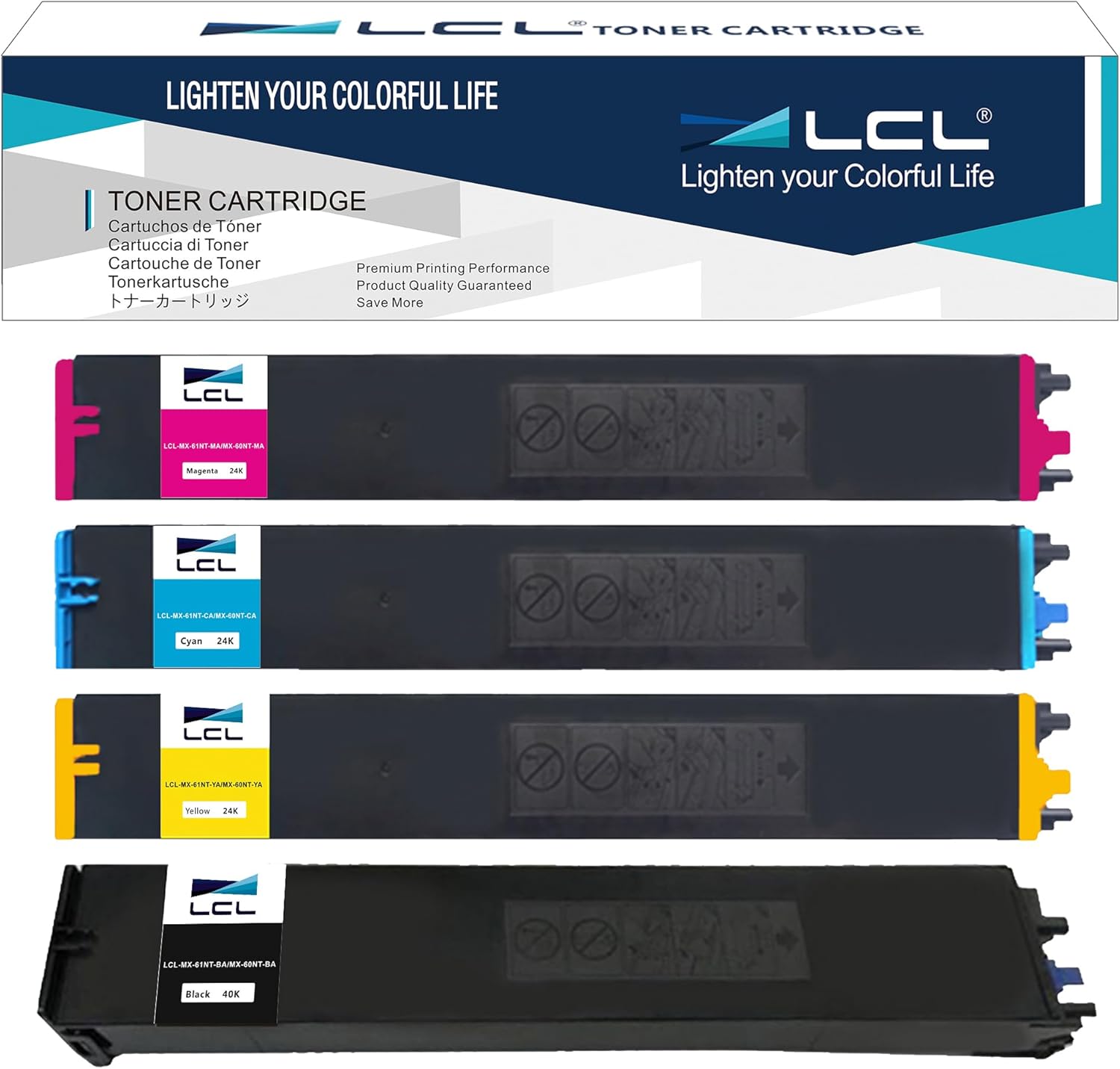 LCL MX-61NT Toner Cartridge Replacement for Sharp MX61NT MX-61NT-BA MX-61NT-CA MX-61NT-MA MX-61NT-YA for Sharp MX-3051 MX-3061 MX3071 MX3551 MX3561 MX3571 MX4051 MX4061 MX4071 MX5051 MX5071 (KCMY)