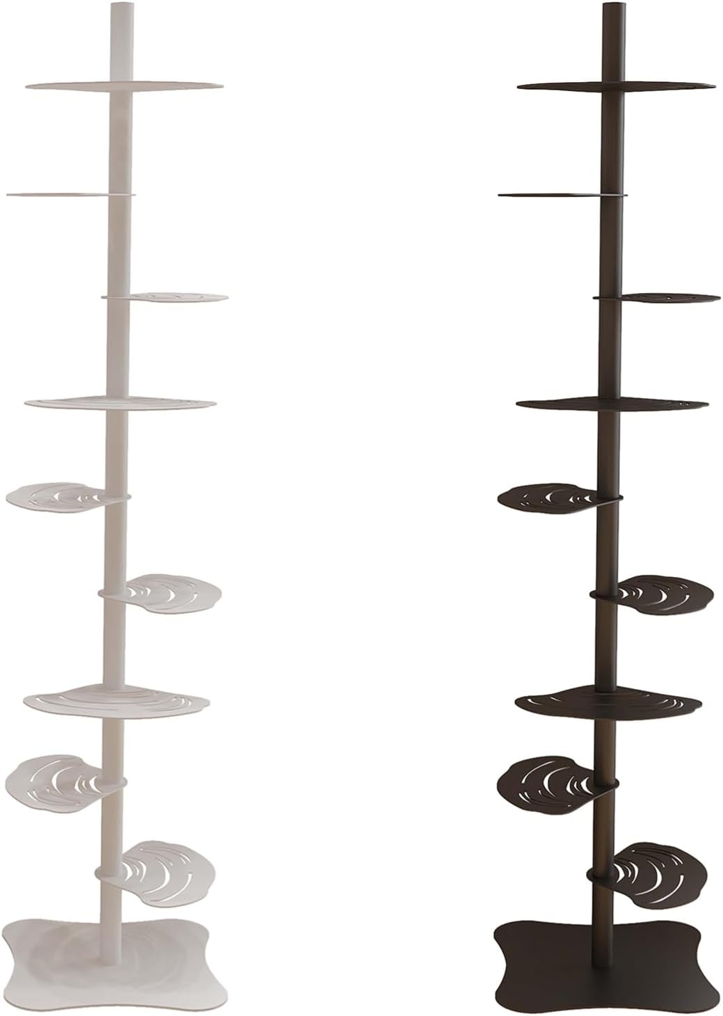 HYHTMER 9-Tier Metal Spine Bookshelf, Vertical Spine Book Tower, Tall Narrow Ladder Book Shelf, Corner Bookshelf for Small Space, Vertical Spine Bookshelf for Home Office ，Shell Shape (Black)