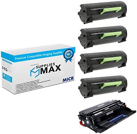SuppliesMAX Compatible MICR Replacement for Lexmark MS-310/MS-312/MS-410/MS-415/MS-510/MS-610 Series Drum/Toner Value Combo Pack (1-Drum Unit/4-Toners) (NO. 500HA) (50F0ZA0_1PK/24B6828_4PKVB)