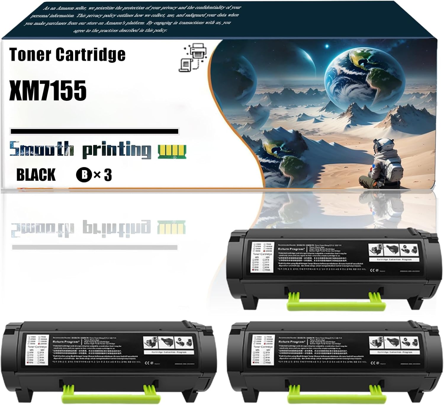 Replacement Parts Toner Cartridge XM7155 Compatible with Lexmark XM7155 XM7155X XM7163 XM7163X XM7170 XM7170X Printers, Contains Chip and Clear Printing (3 Pack Black)