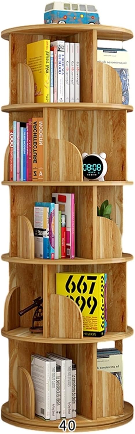 5 Tier Rotating Bookshelf 360 Display Floor Revolving Bookcase Storage Rack for Kids&Adults Multi-Functional Spinning Bookshelf (Color : White, Size : 40 * 160cm)