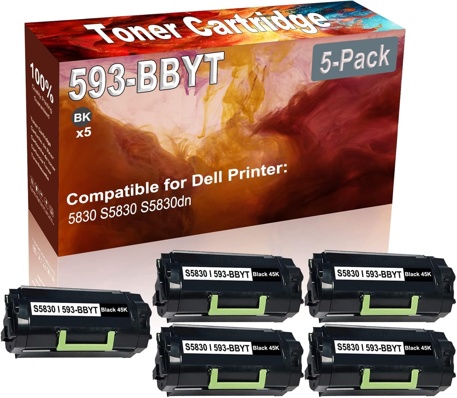 5-Pack (Black) Compatible 5830 S5830 S5830dn Laser Printer Cartridge (High Capacity) Replacement for Dell 593-BBYT (8XTXR) Printer Cartridge