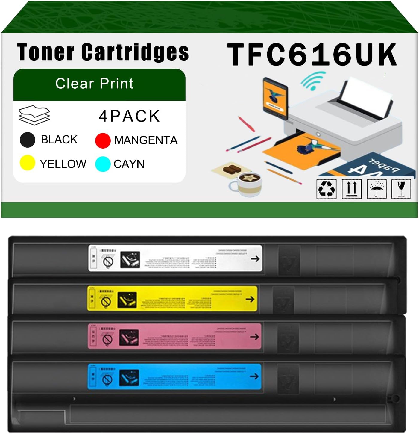 AGNNQ Compatible for Toshiba TFC616UK TFC616UC TFC616UM TFC616UY Toner Cartridges E Studio 6516ACT 7516AC 7516ACT Printers, High Yield 206600 Pages Bright Clear Colors (4-Pack BK/C/M/Y)