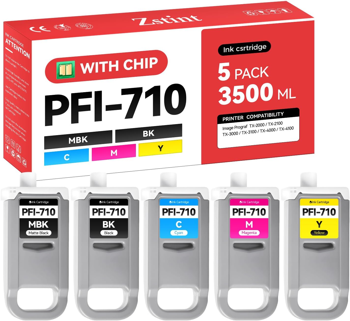 PFI-710 Pigment Ink Tank Set 5-Pack 700ml High Capacity Replacement for Canon PFI-710 PFI710 Ink Cartridges Compatible with Canon imagePROGRAF TX-2000 TX-2100 TX-3000 TX-3100 TX-4000 TX-4100 Printer