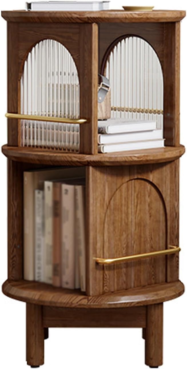 GAMAK Book Case for Adults, Small Rotating Bookshelf 2 Tier with Support Base Freestanding Storage Organizer Holder Book Rack for Bedroom Living Room Study Room