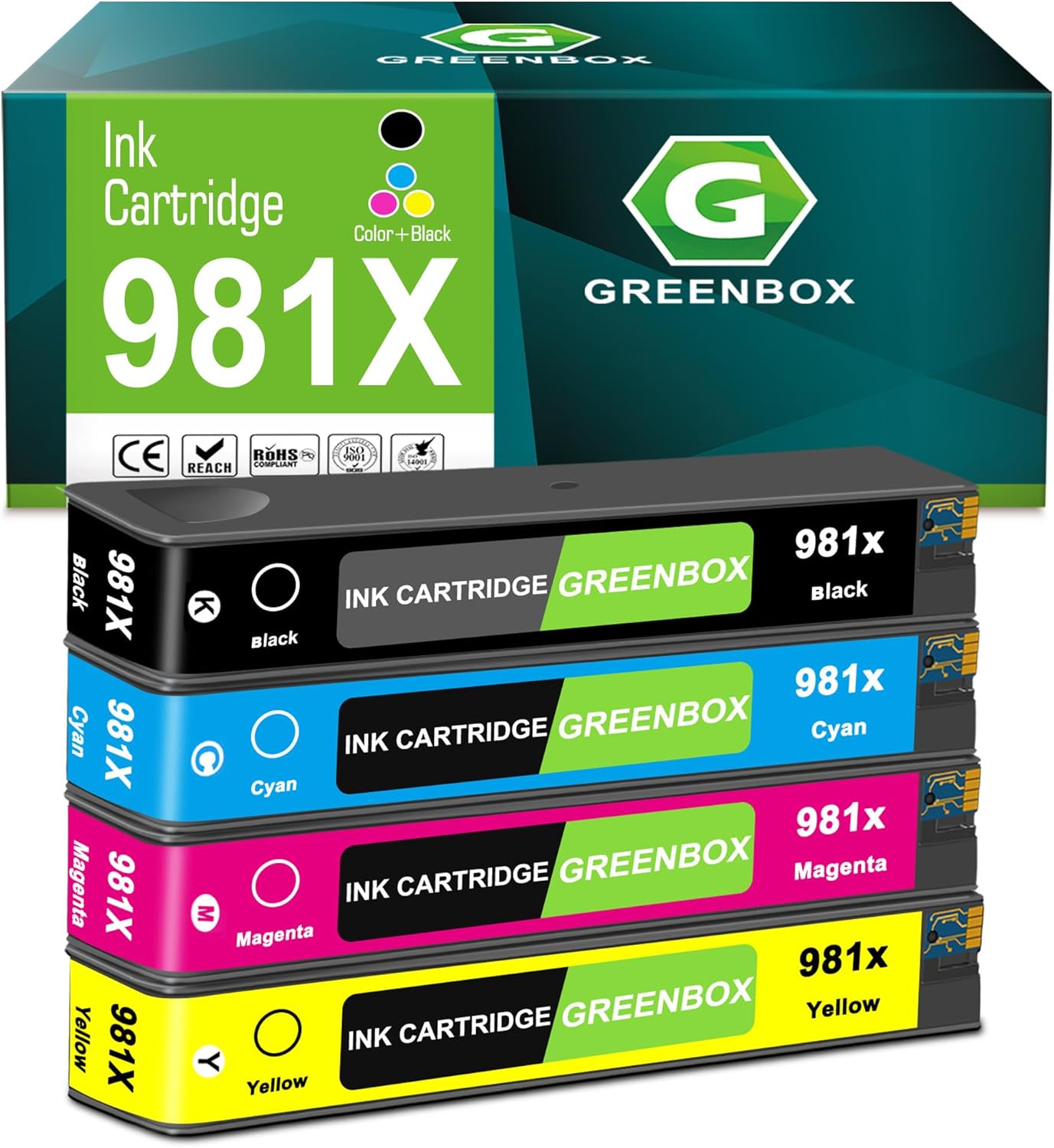 GREENBOX Compatible 981 981X Ink Cartridge Replacement for HP 981X L0R12A L0R09A L0R10A L0R11A Ink for PageWide Enterprise Color 556 556dn 556xh MFP 586 MFP 586z MFP 586dn MFP 586f Printer, 4 Pack