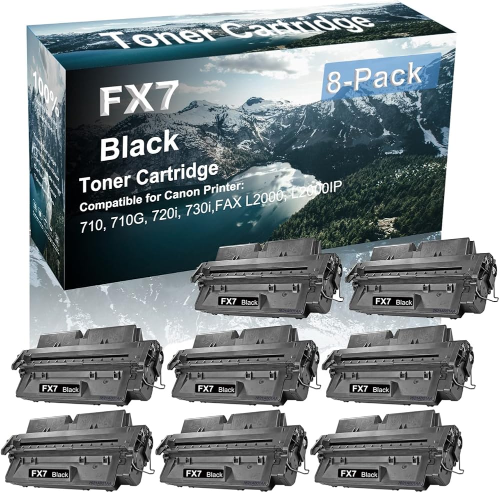 8 Pack (Black) Compatible Canon FX7 | 7621A001AA Laser Printer Cartridge High Capacity use for Canon LaserClass 710 710G 720i 730i FAX L2000 L2000IP Printer