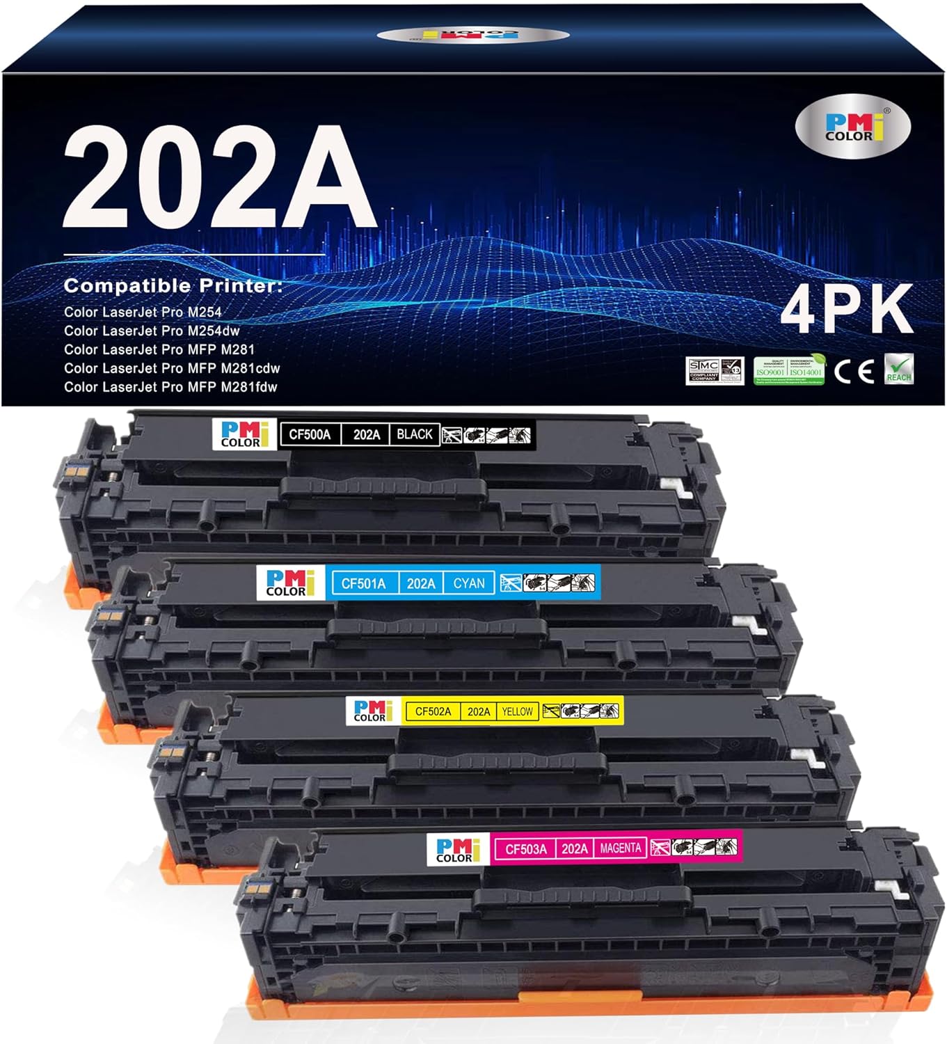 202A Toner Cartridges - 4 Pack Replacement for HP Color Laser Pro M254dw MFP M281cdw, M281fdw M281fdn M281 M254 Series (Black,Cyan,Magenta,Yellow)