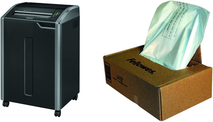 Fellowes Powershred 485i 100% Jam Proof Commercial Grade 38-Sheet Strip-Cut Paper Shredder, TAA Compliant & Shredder Bags Office Storage Container