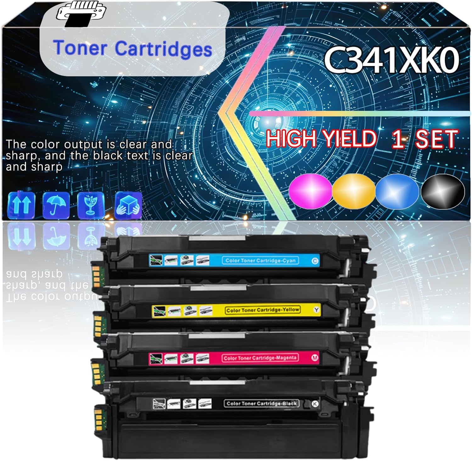 C341XK0 Compatible for Lexmark C3426dw MC3426adw Printers, Replacement Toner Cartridges High Yield Printer Accessories (4-Pack BK/C/M/Y)